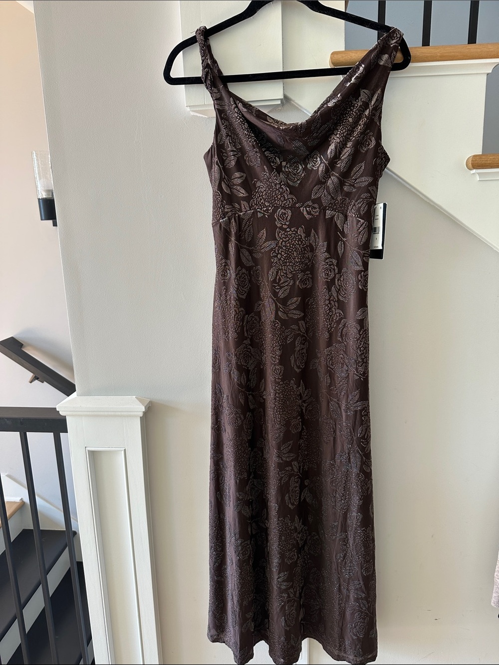 Taylor Chocolate Brown Floral Cowl-Neck Maxi Dress NWT